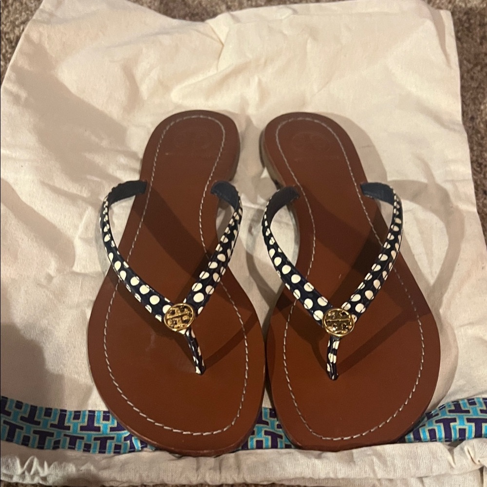 Tory Burch Navy and White Dot Sandals